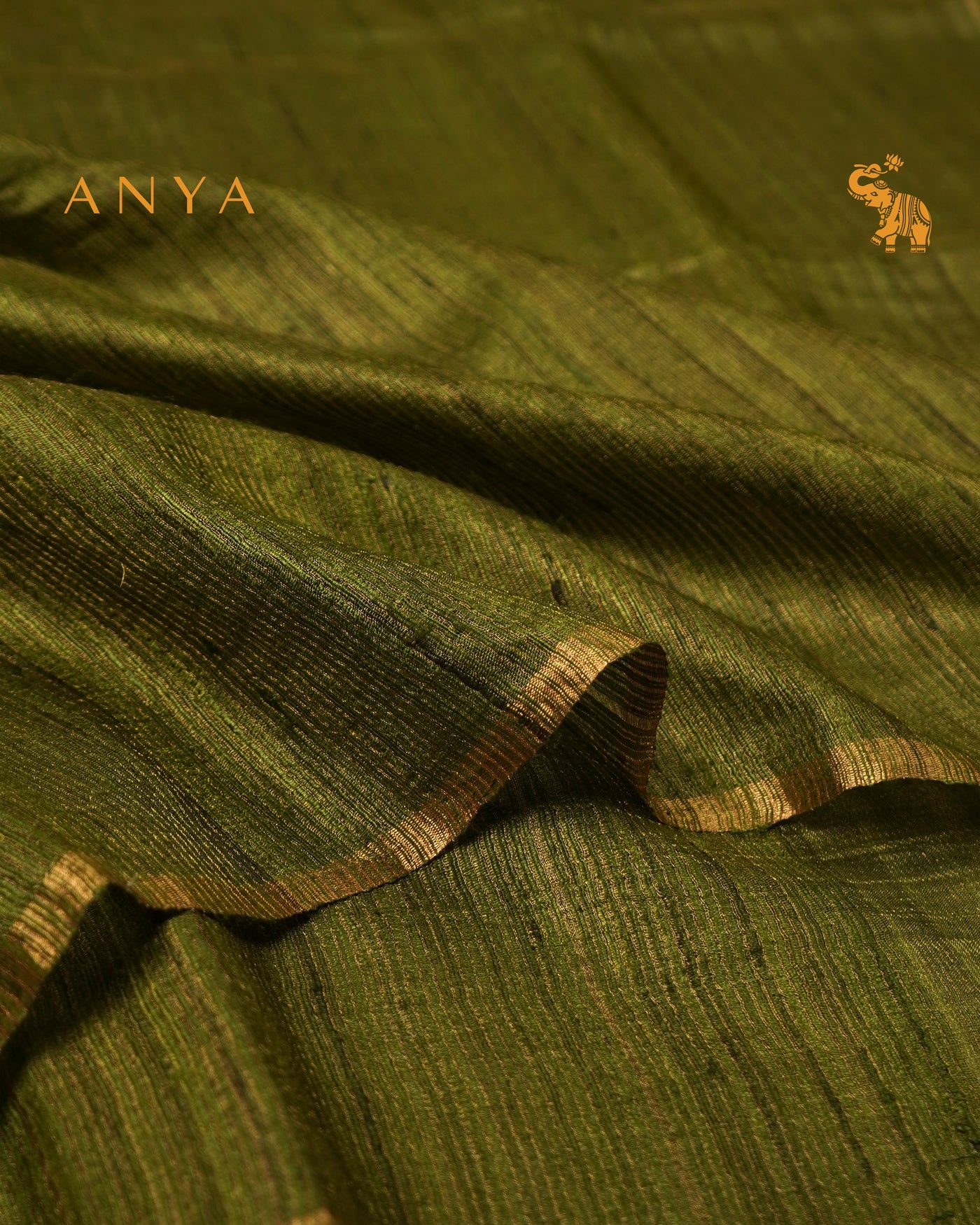 Chutney Green Tussar Silk Saree with Stripes Design