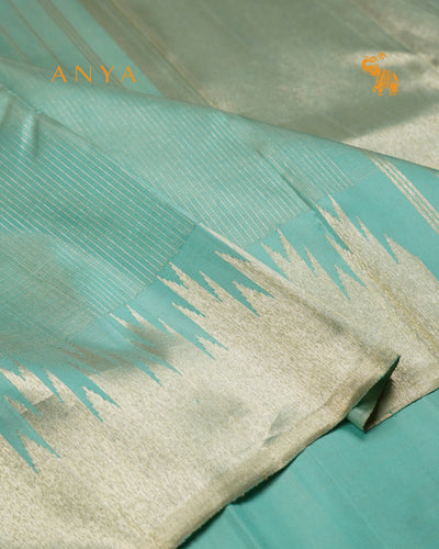 Pastel Green Kanchi Silk Saree with Small Zari Checks Design