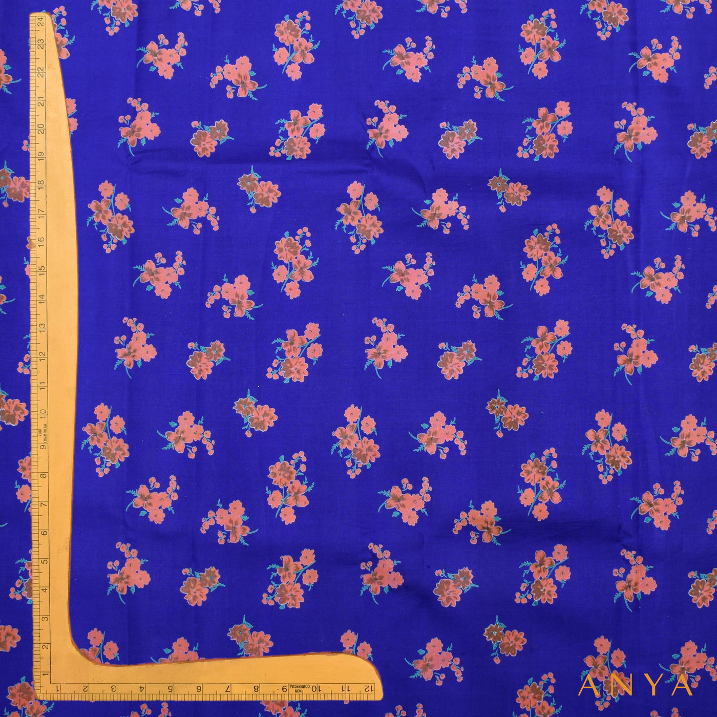 Ms Blue Kanchi Discharge Printed Silk Fabric with Floral Design