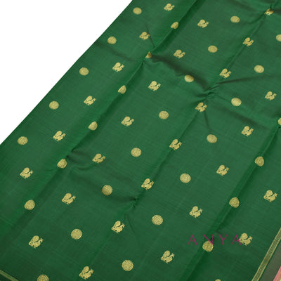 Bottle Green Kanchipuram Silk Saree with Mayil Chakaram Design