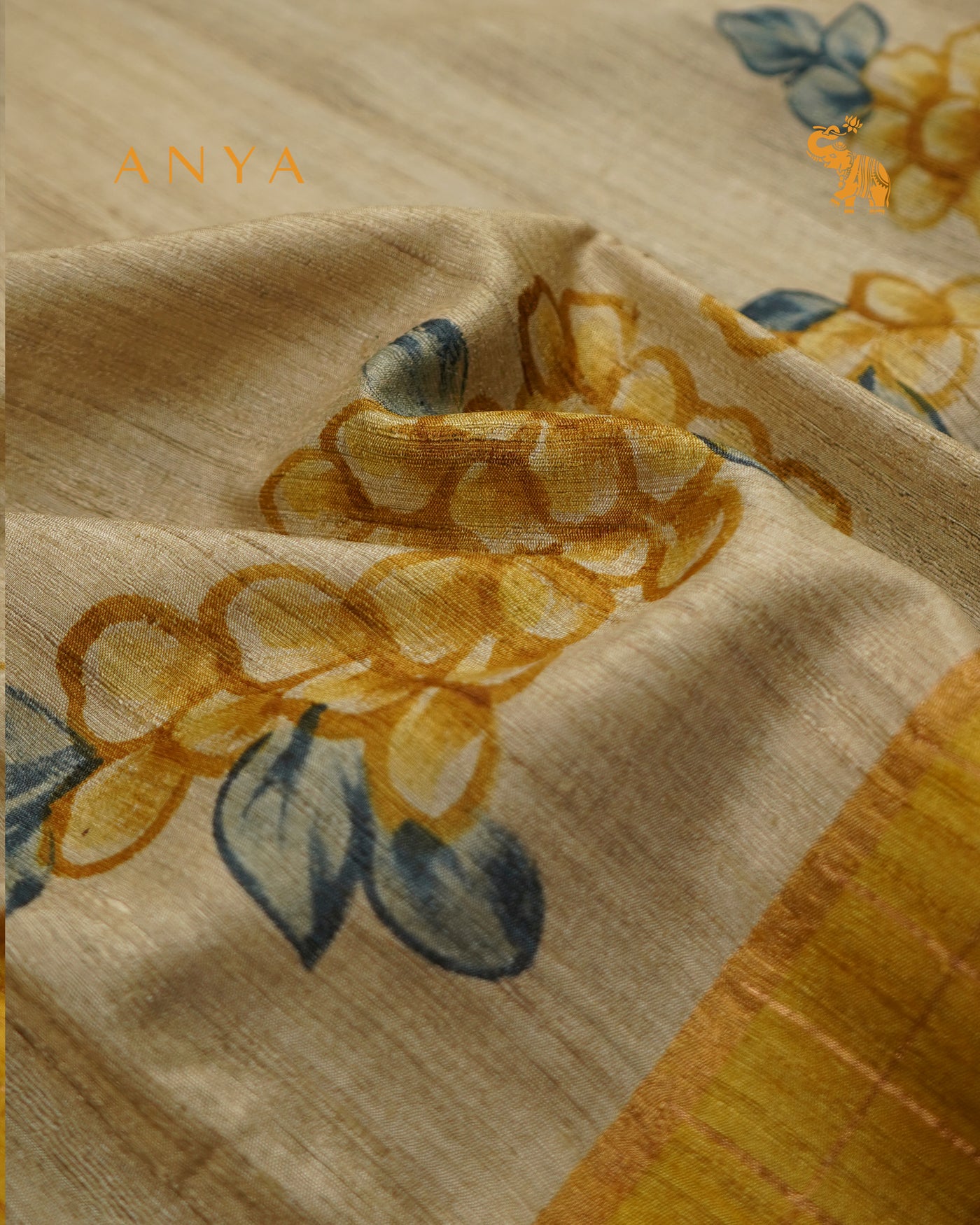 Off White Tussar Silk Saree with Floral Print Design