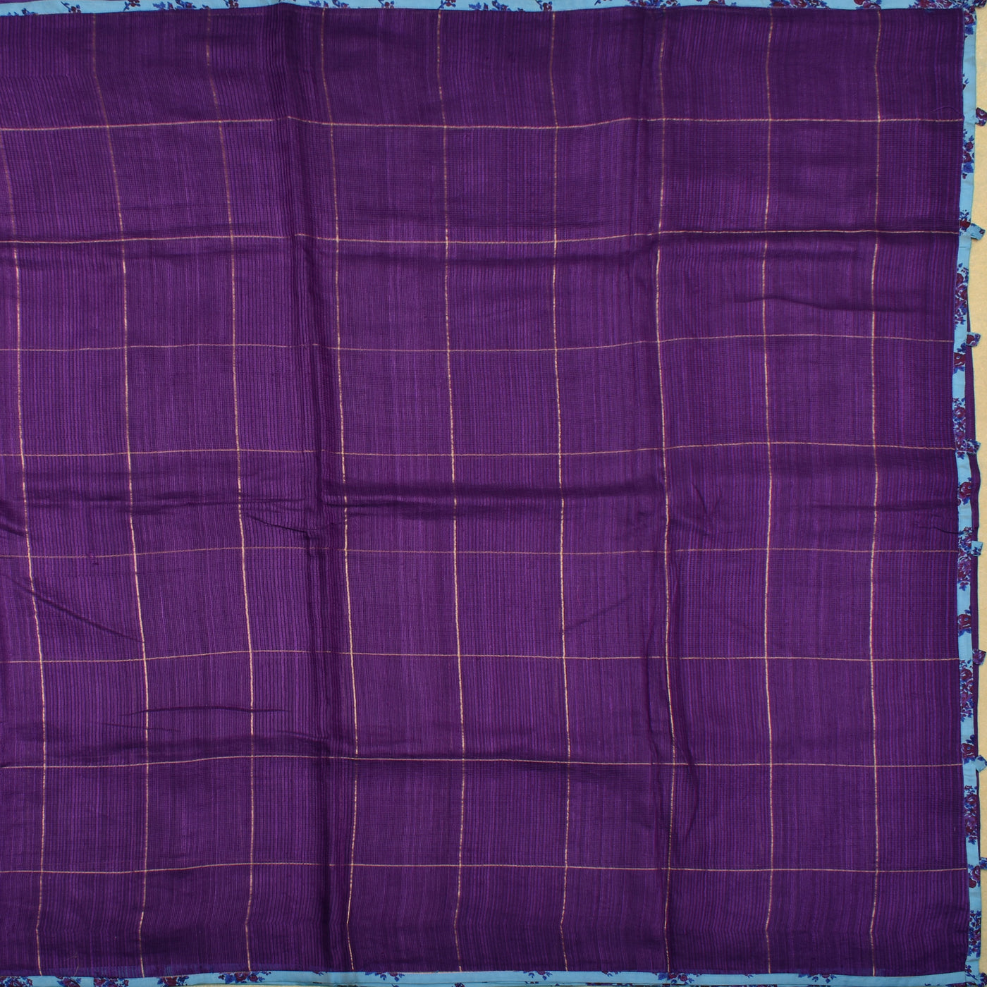 Purple Matka Silk Saree with Anandha Blue Printed Kanchi Silk Blouse