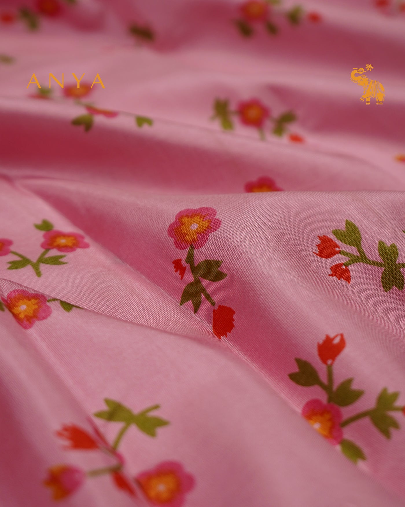 Baby Pink Printed Kanchi Silk Fabric with Floral Printed Design