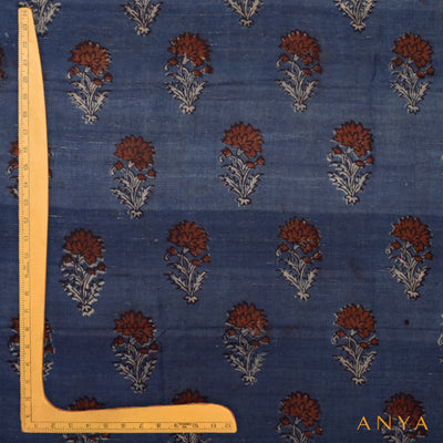 Indigo Blue Tussar Ajrak Print Fabric