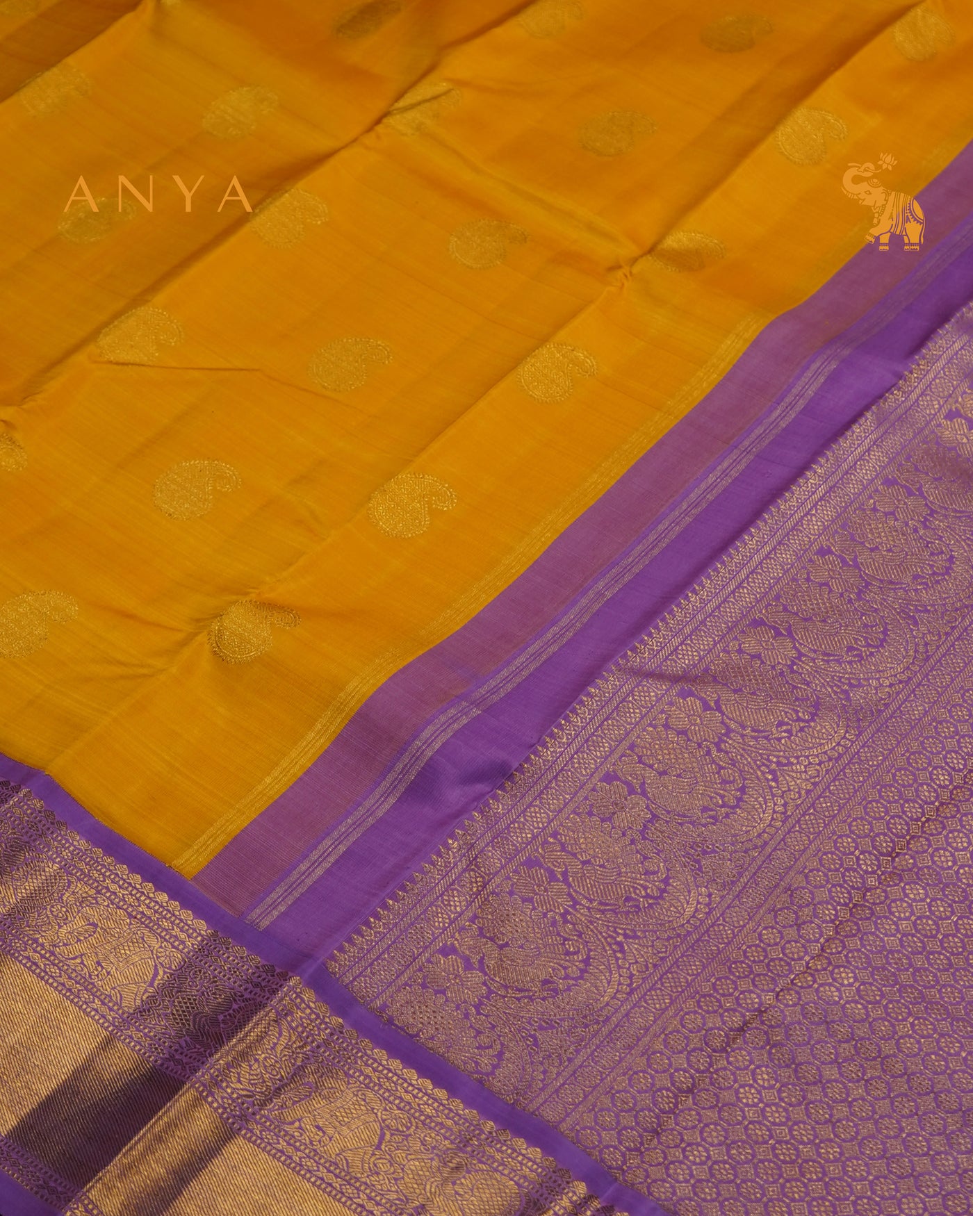 Mustard Kanchi Silk Saree with Zari Butta Design