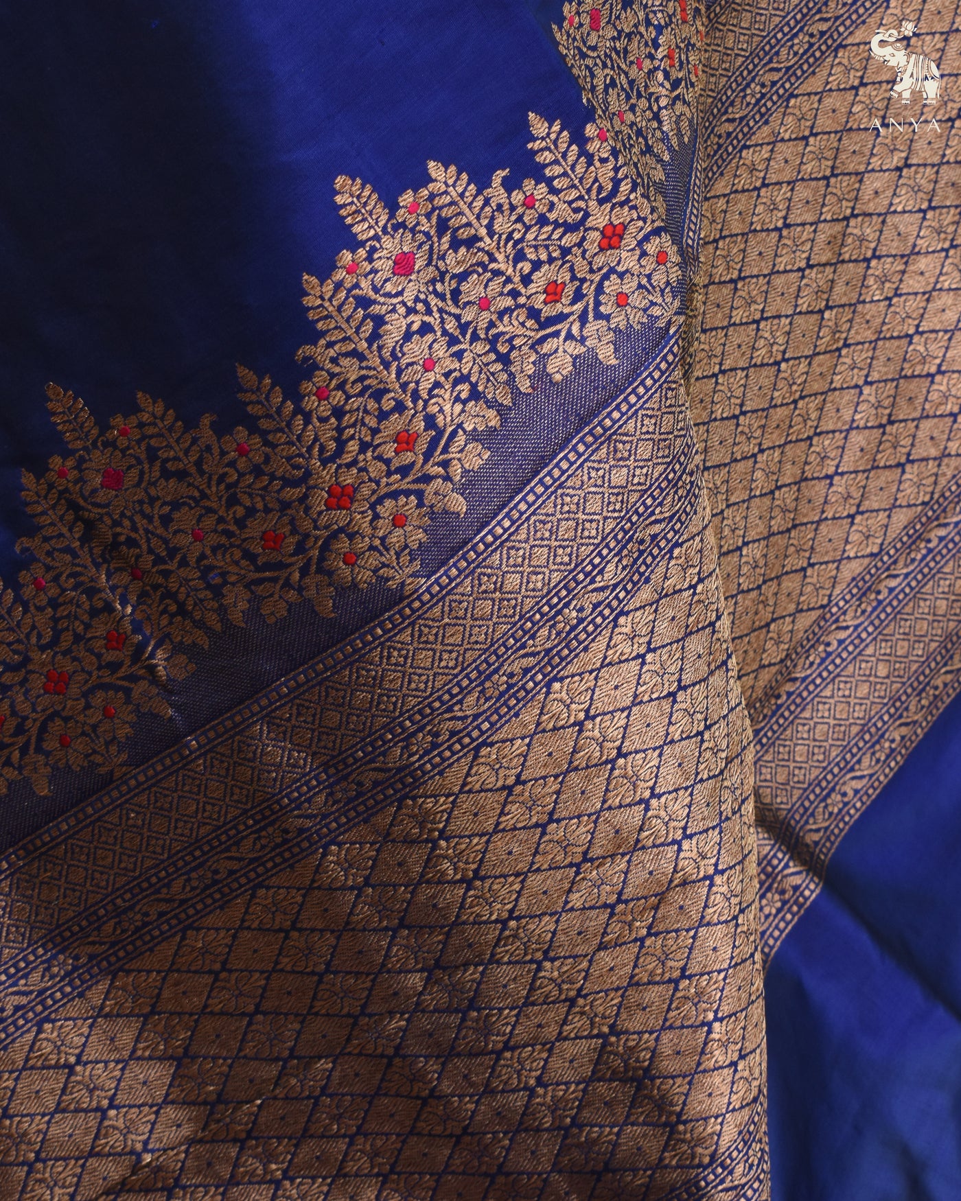 MS Blue Banarasi Silk Saree with Getty Self Pallu