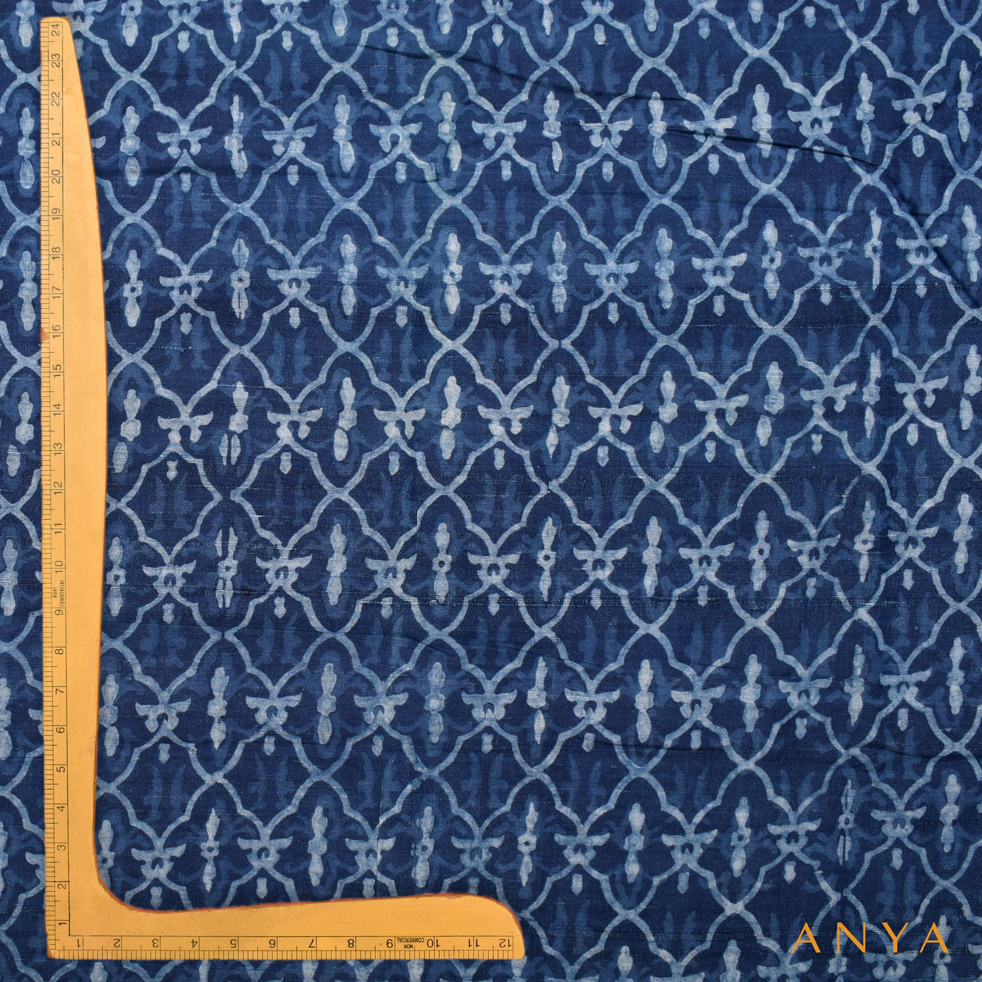 Indigo Blue Tussar Ajrak Print Fabric