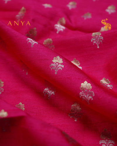 Rani Thakkali Banarasi Tussar Raw Silk Fabric with Flower Butta Design