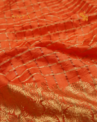 Orange Banarasi Bhandhini Fabric with Zari Kattam Design