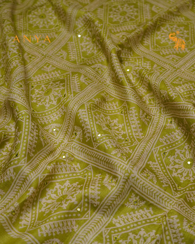 Samangha Green Tussar Silk Saree with Box Print Design