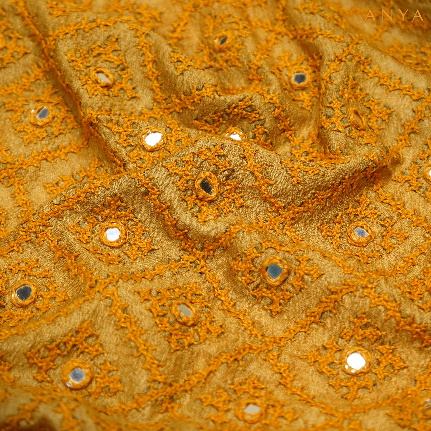 Yellow Tussar Kutch Work Blouse Fabric