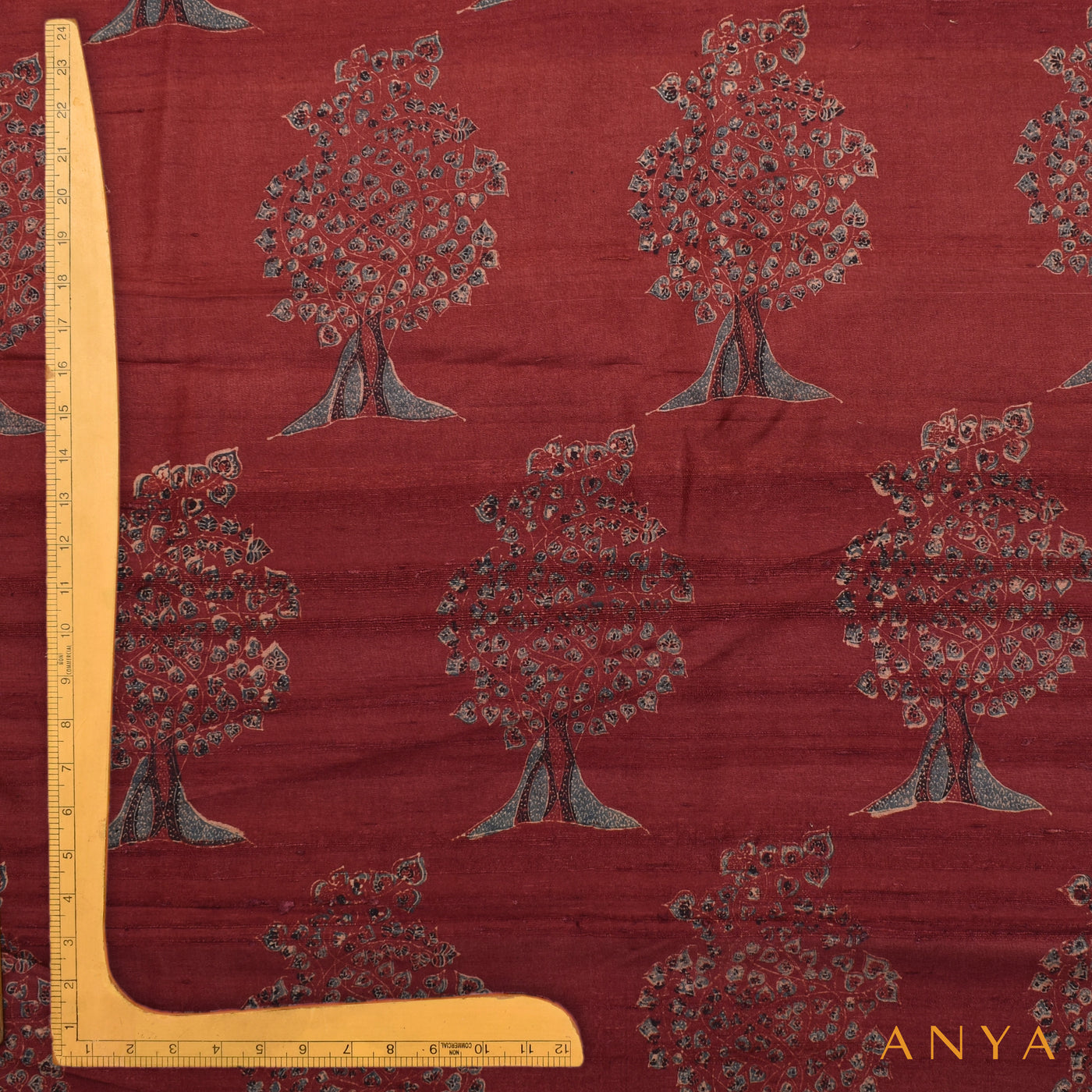 Maroon Tussar Ajrak Print Fabric