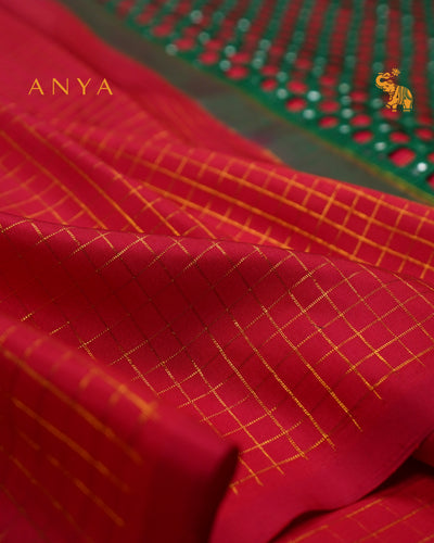 Red Kanchi Silk Saree with Zari Kattam Design