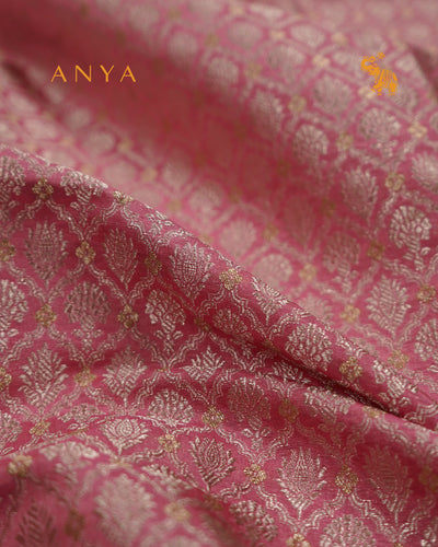 Lotus Pink Banarasi Silk Fabric with Flower Butta Design