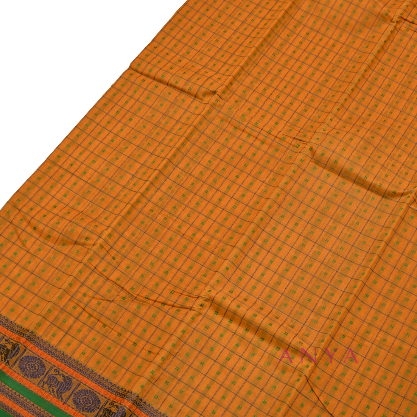 Mustard Kanchi Cotton Saree with Thread Kattam Design