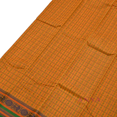 Mustard Kanchi Cotton Saree with Thread Kattam Design