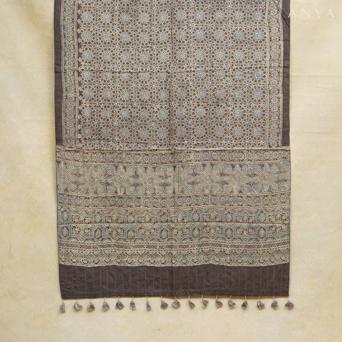 Grey Modal Ajrak Cotton Linen Bhandhini Print Dual Side Dupatta