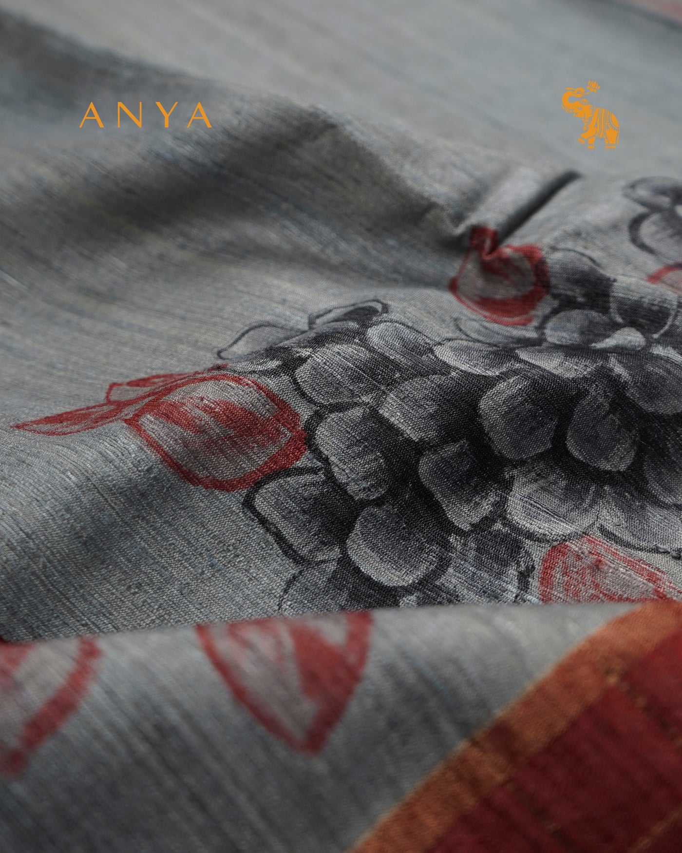 Grey Tussar Silk Saree with Floral Print Design