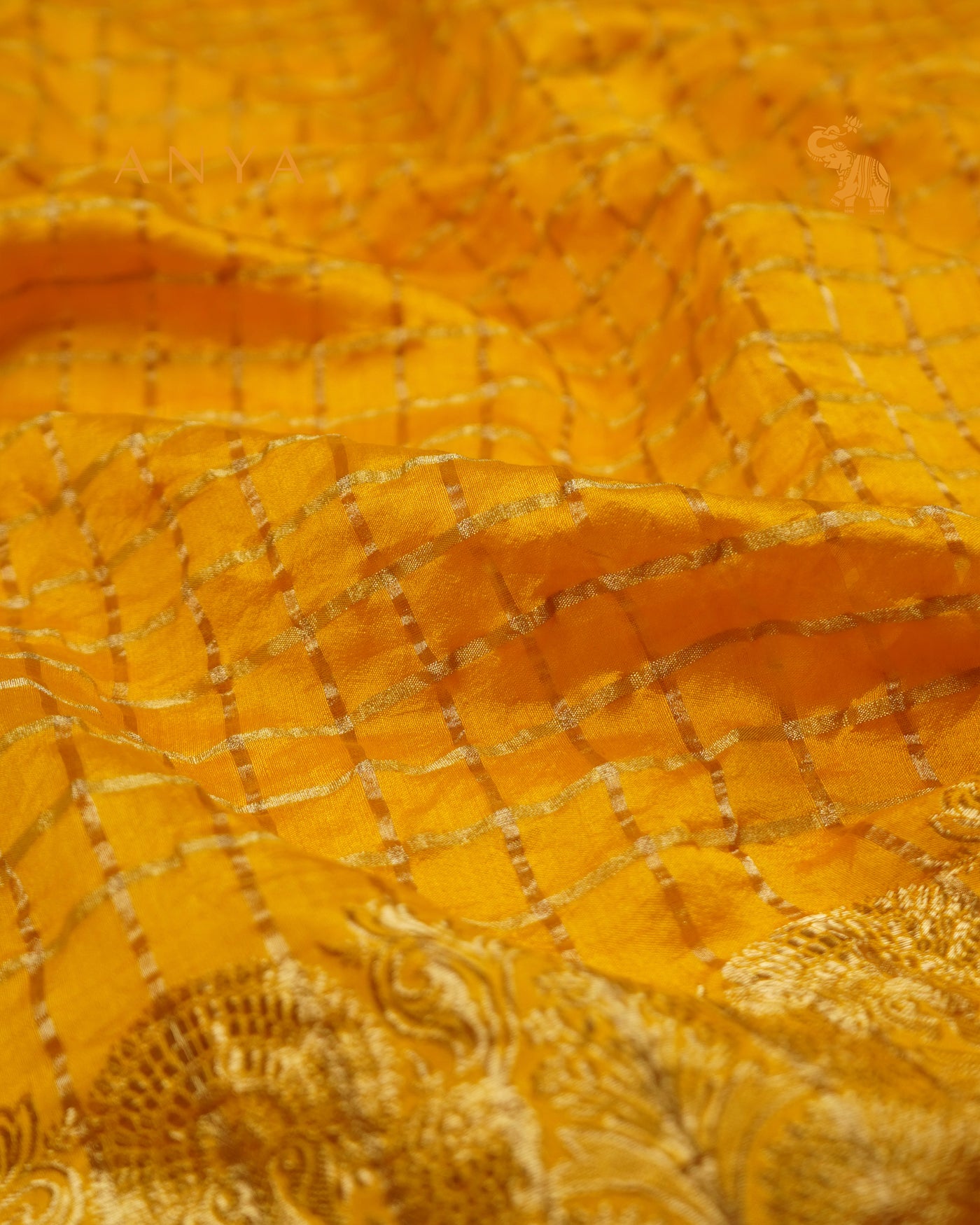 Yellow Banarasi Bhandhini Fabric with Zari Kattam Design