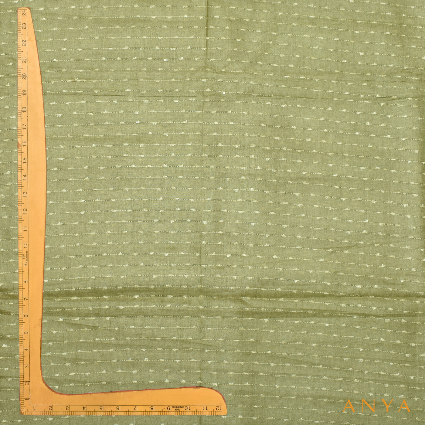 Elaichi Green Tussar Silk Fabric with Thread Lines Design