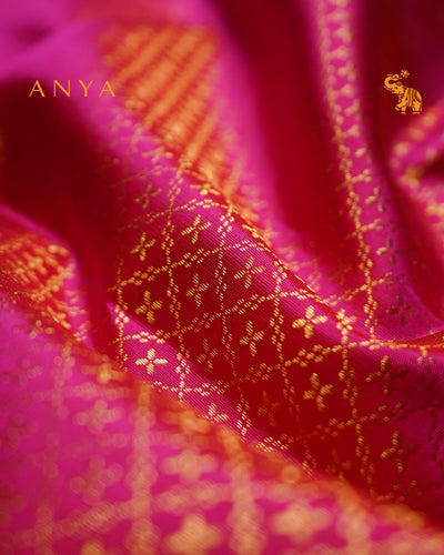 Rani Pink Kanchi Silk Fabric with Star Zari Butta Design