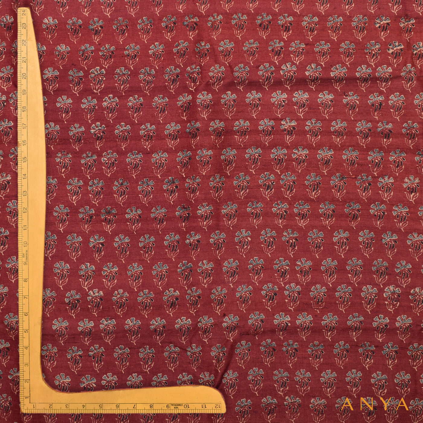 Maroon Tussar Ajrak Print Fabric