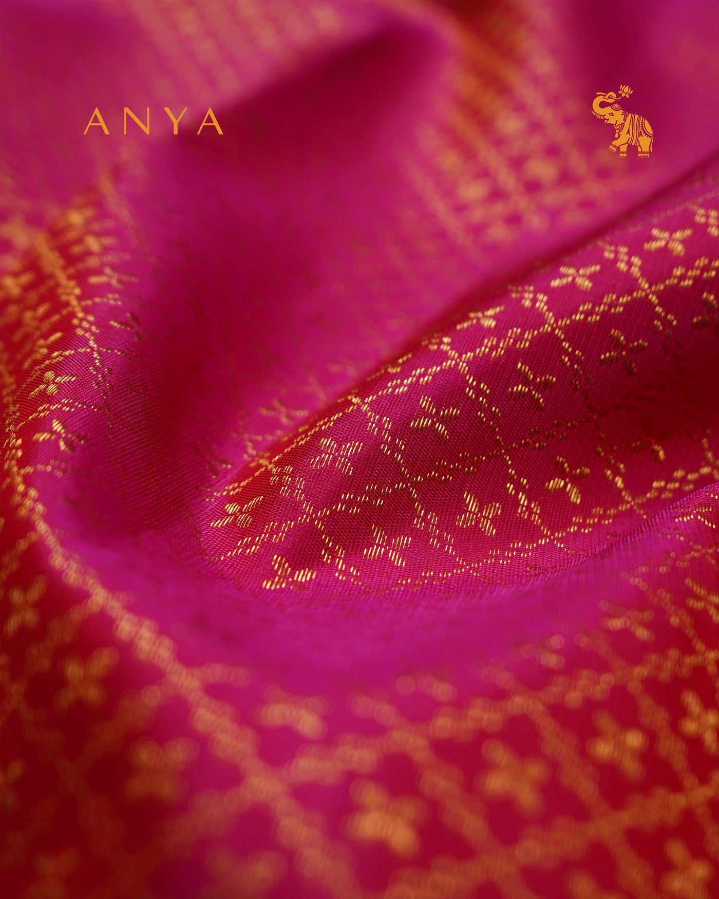 Rani Pink Kanchi Silk Fabric with Star Zari Butta Design