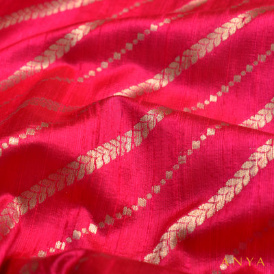 Bright Pink Banarasi Silk Fabric with Cross Stripes Design