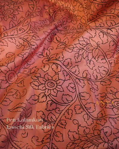 Onion Pink Pen Kalamkari Kanchi Silk Fabric