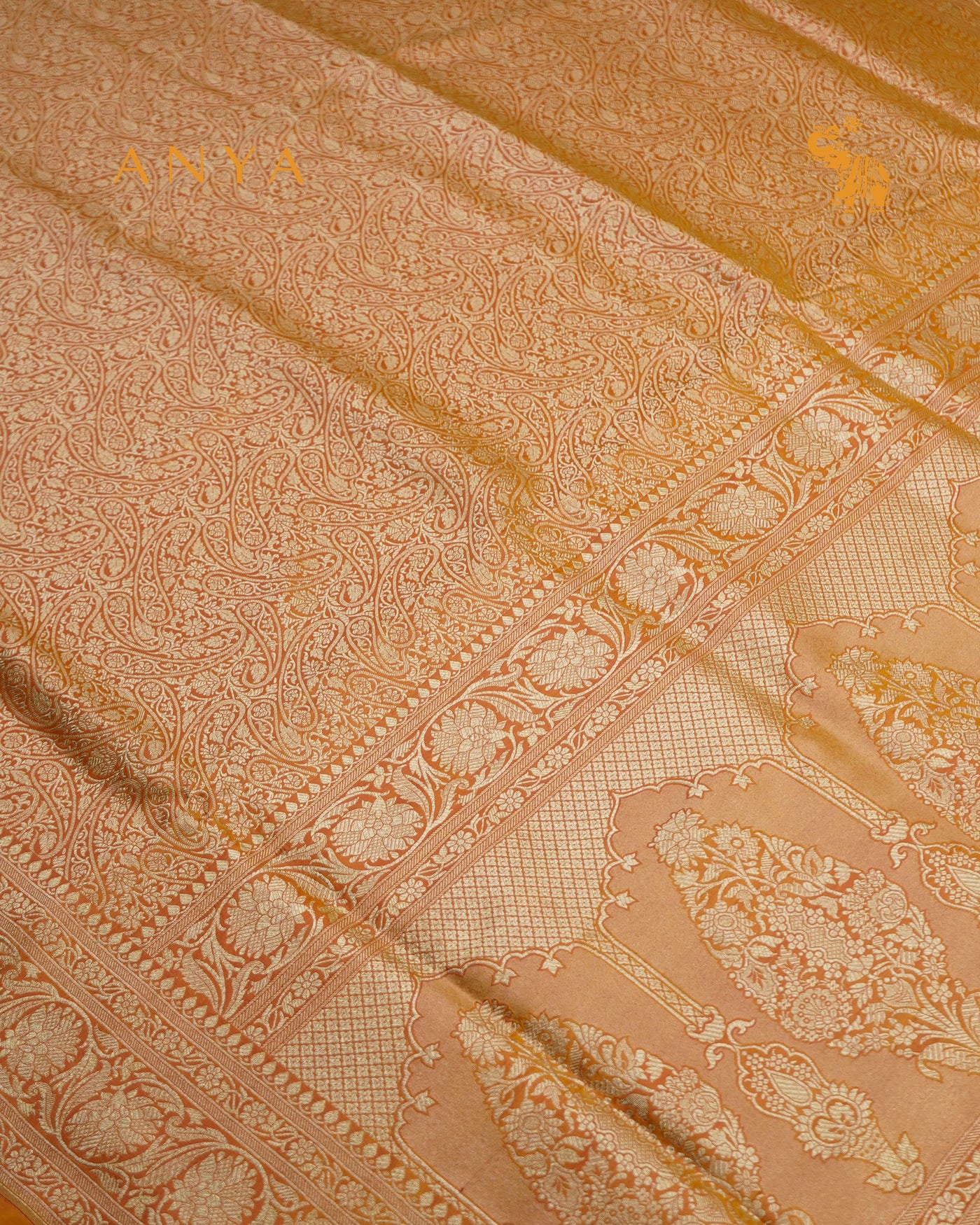 Mustard Banarasi Silk Saree with Creeper Design