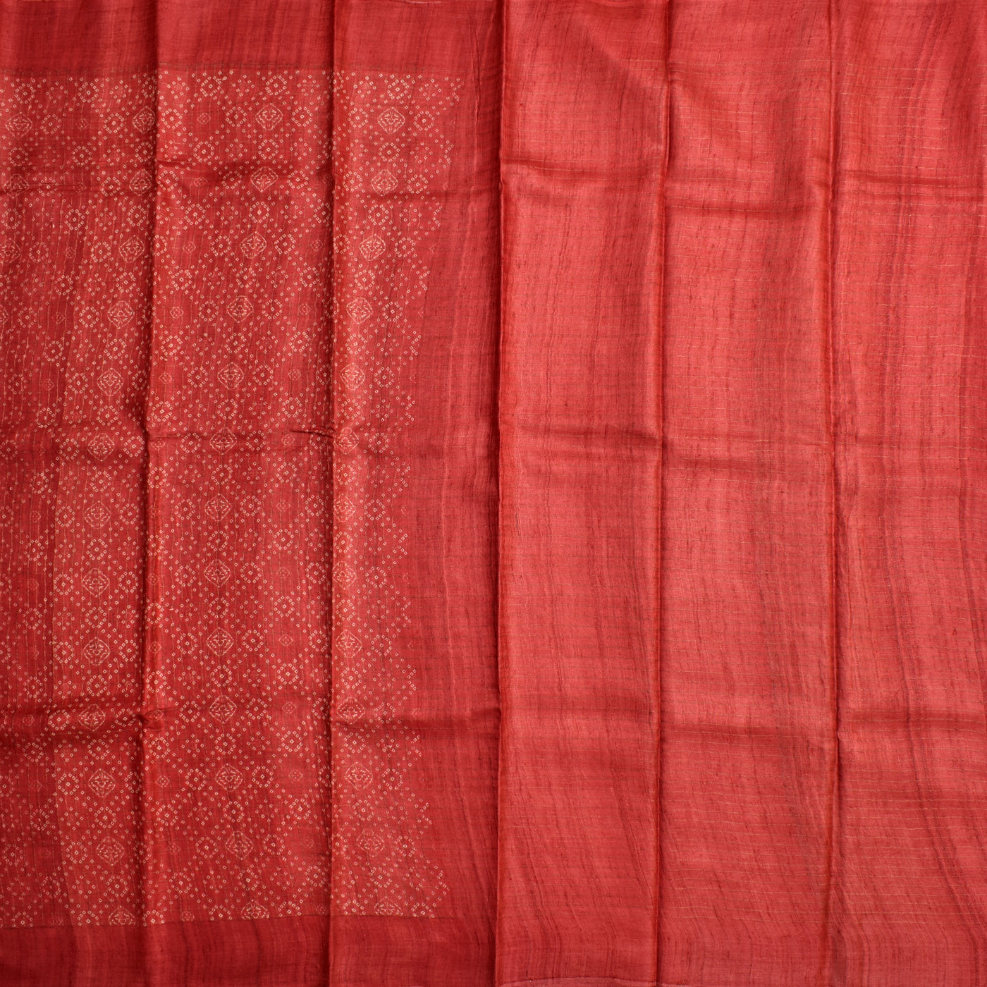 Rust Tussar Silk Saree with Bhandhini Print Design