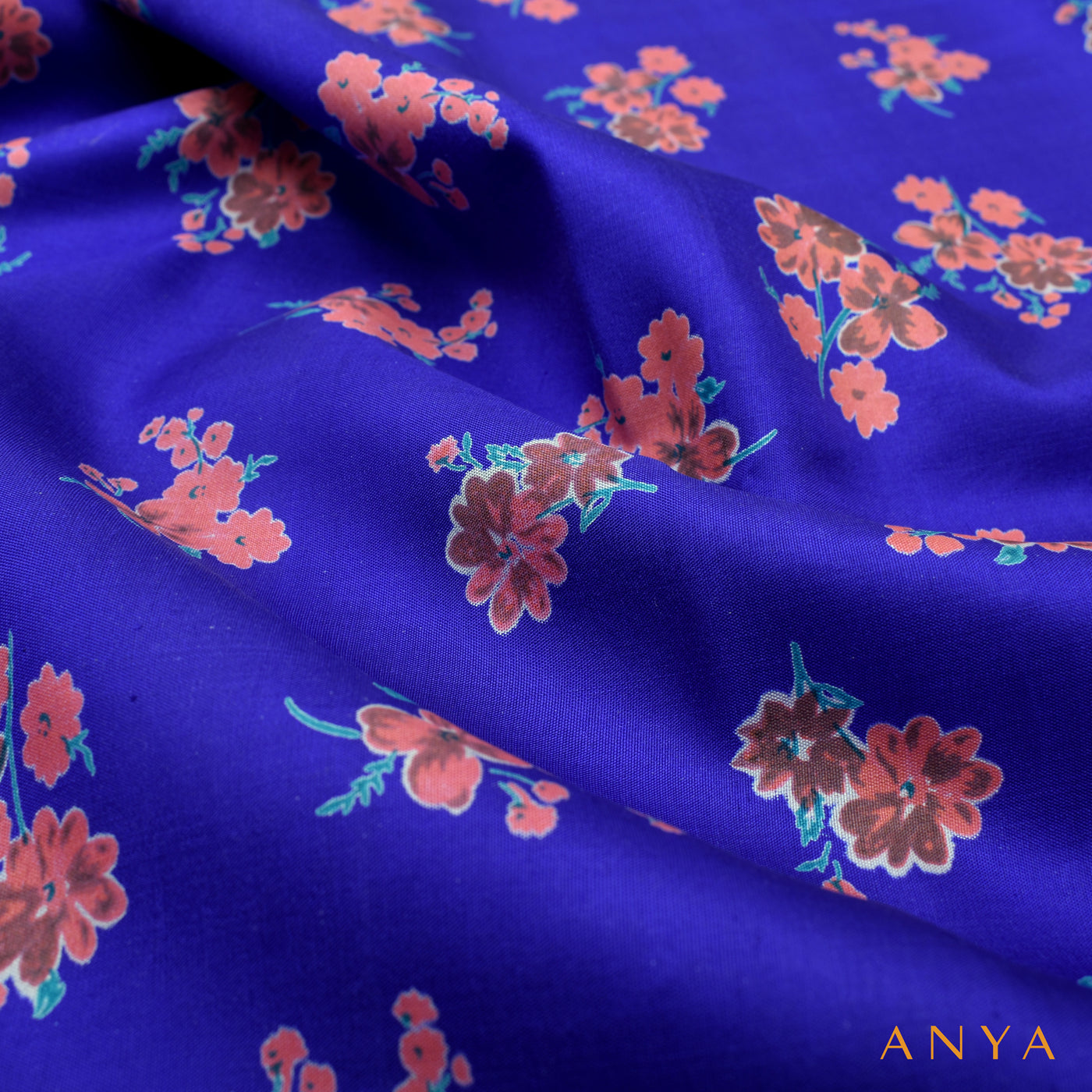 Ms Blue Kanchi Discharge Printed Silk Fabric with Floral Design