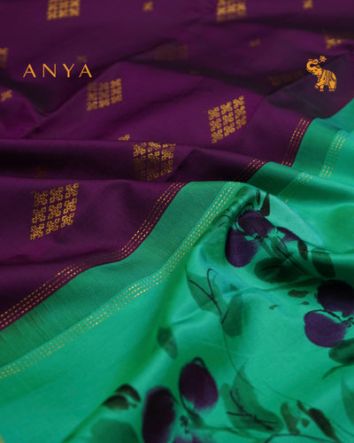 Magenta Hand Painted Kanchi Silk Saree with Zari Butta Design