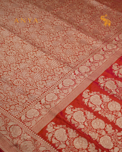 Peach Banarasi Silk Saree with Floral Creeper Design