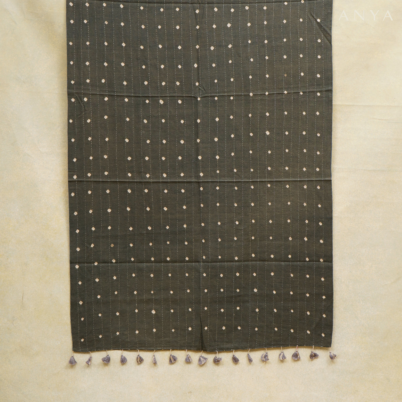 Grey Modal Ajrak Cotton Linen Bhandhini Print Dual Side Dupatta