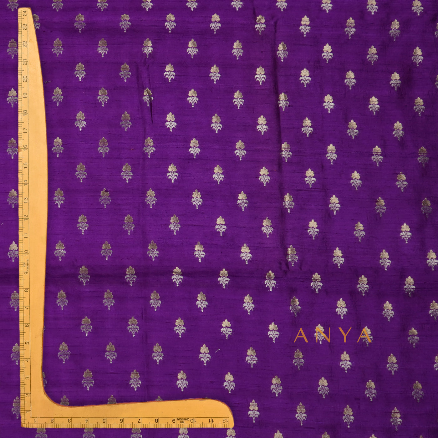 Magenta Banarasi Tussar Raw Silk Fabric with Flower Butta Design