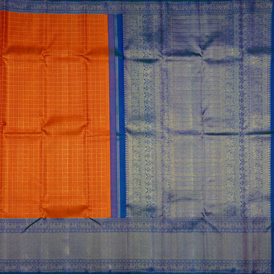 Orange Kanchipuram Silk Saree with Small Zari Kattam Design