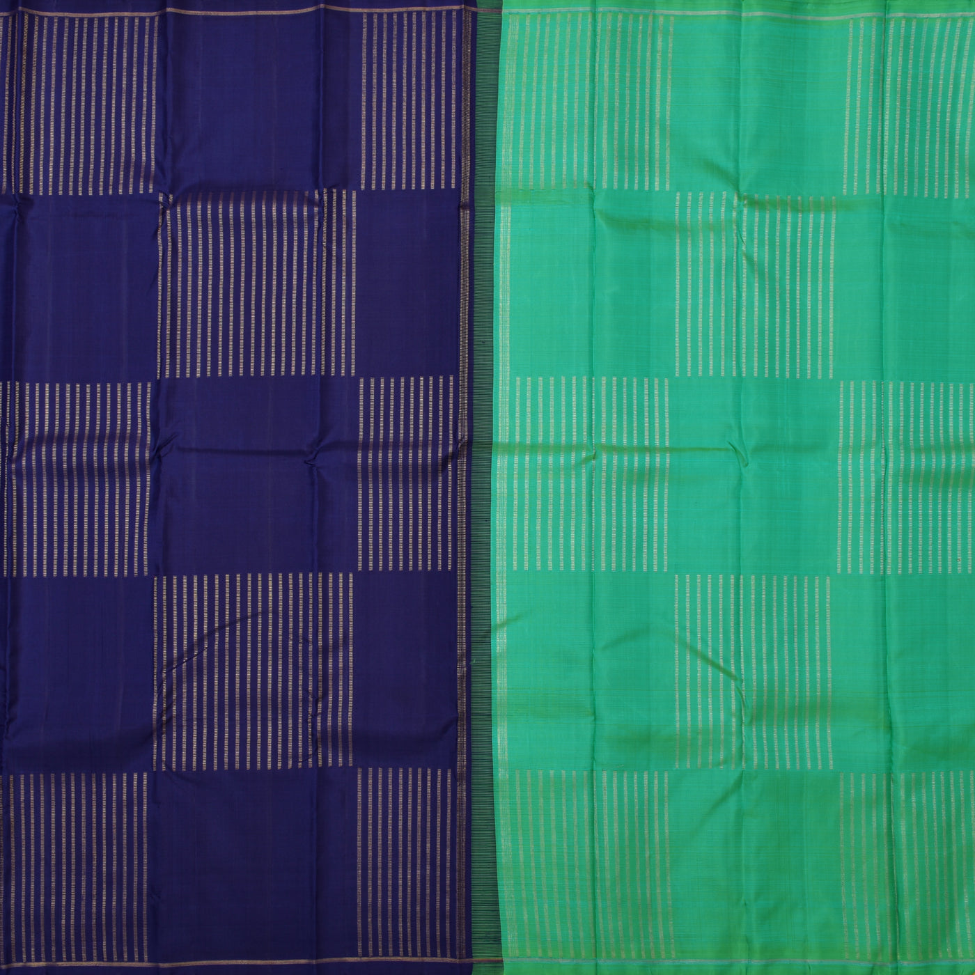 MS Blue Kanchipuram Silk Saree with Box Zari Design
