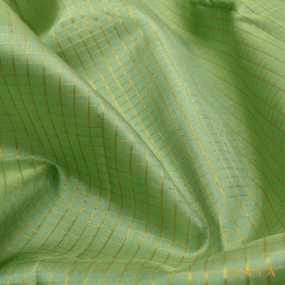 Apple Green Kanchi Silk Fabric with Zari Checks Design
