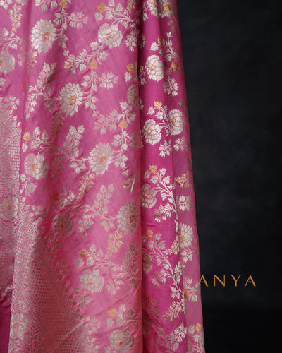 Lotus Pink Banarasi Silk Dupatta with Floral Zari Creeper Design