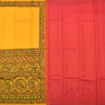 Mustard Madhubani Kanchi Silk Saree with Rani Thakkali Zari Kattam Pallu and Blouse