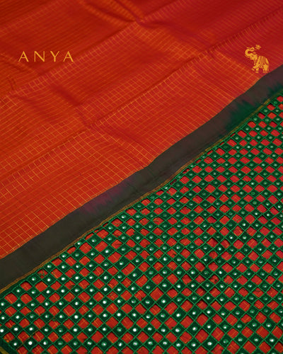 Orange Kanchi Silk Saree with Zari Kattam Design