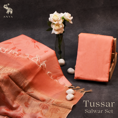 Peach Tussar Silk Salwar with Floral Design