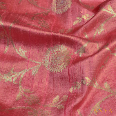 Peach Banarasi Silk Fabric with Creeper Design