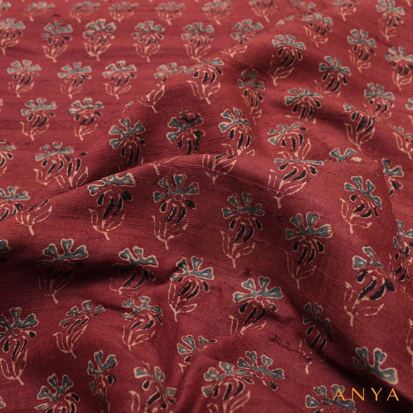 Maroon Tussar Ajrak Print Fabric