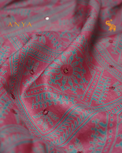 Onion Pink Tussar Silk Saree with Box Print Design