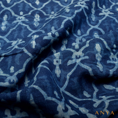 Indigo Blue Tussar Ajrak Print Fabric