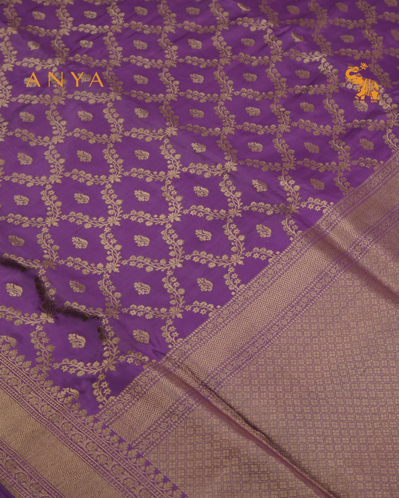 Lavender Banarasi Silk Saree with Creeper Butta Design