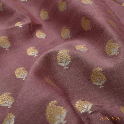 Lilac Tussar Raw Silk Fabric with Banarasi Butta Design