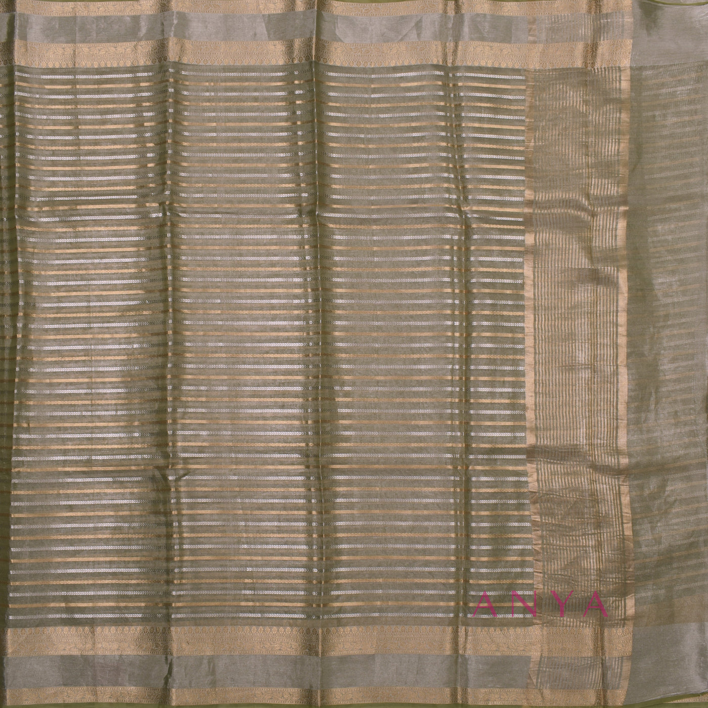 Light Green Banarasi Silk Saree with Tissue Zari Lines Design